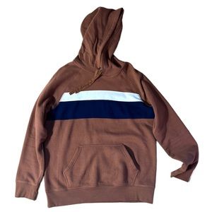 Goodfellow Hoodie Size Large Brown with Blue and White Stripe